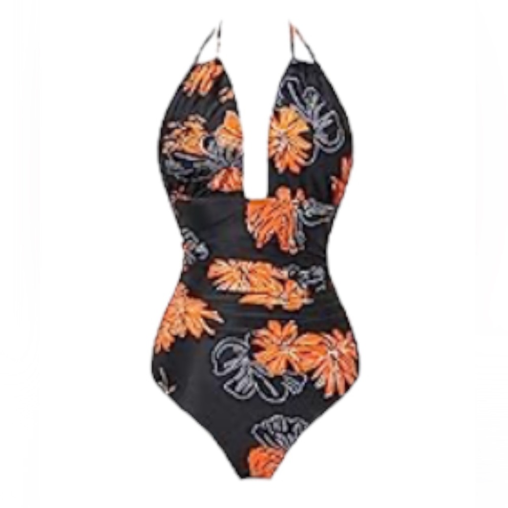 Ruched halter tummy control one piece bathing suit